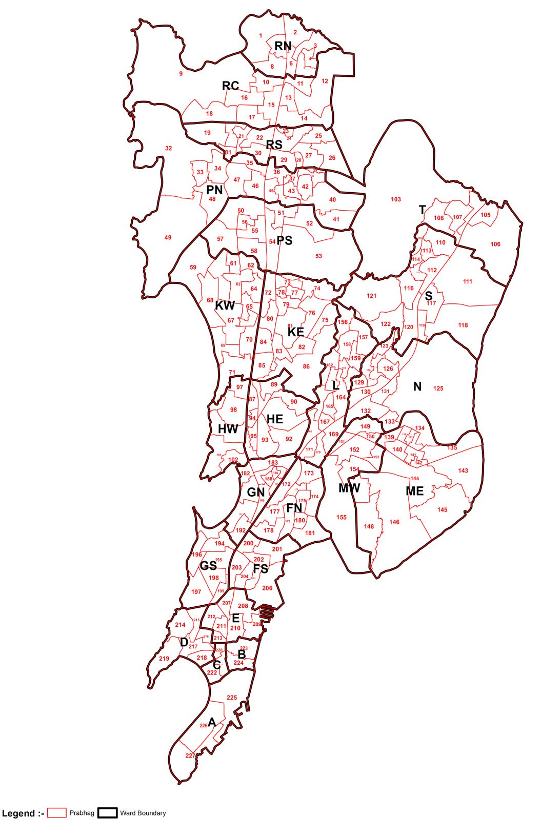 BMC Ward Map 2017 showing all wards