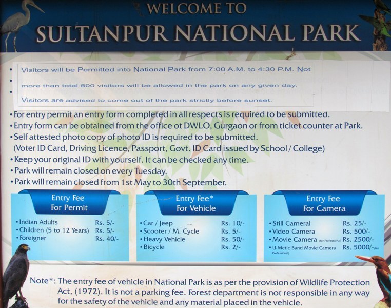 Sultanpur National Park Tickets and Timings Information Board
