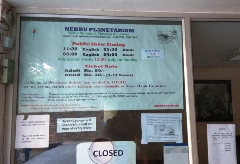 Nehru Planetarium Delhi Ticket Price