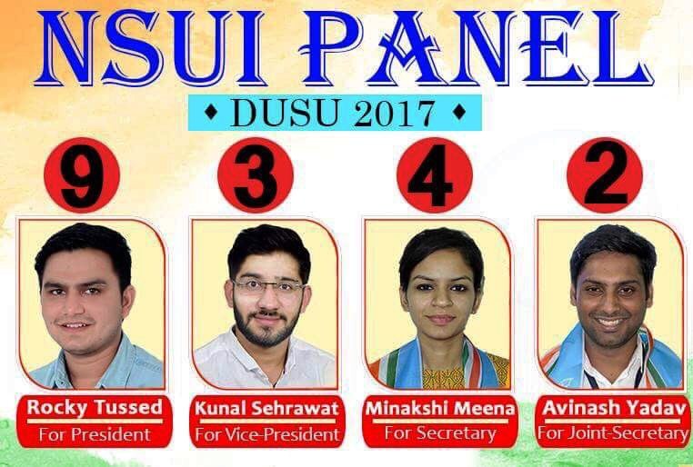 NSUI DUSU Candidates with Photo and Ballot Number for 2017 DU Elections