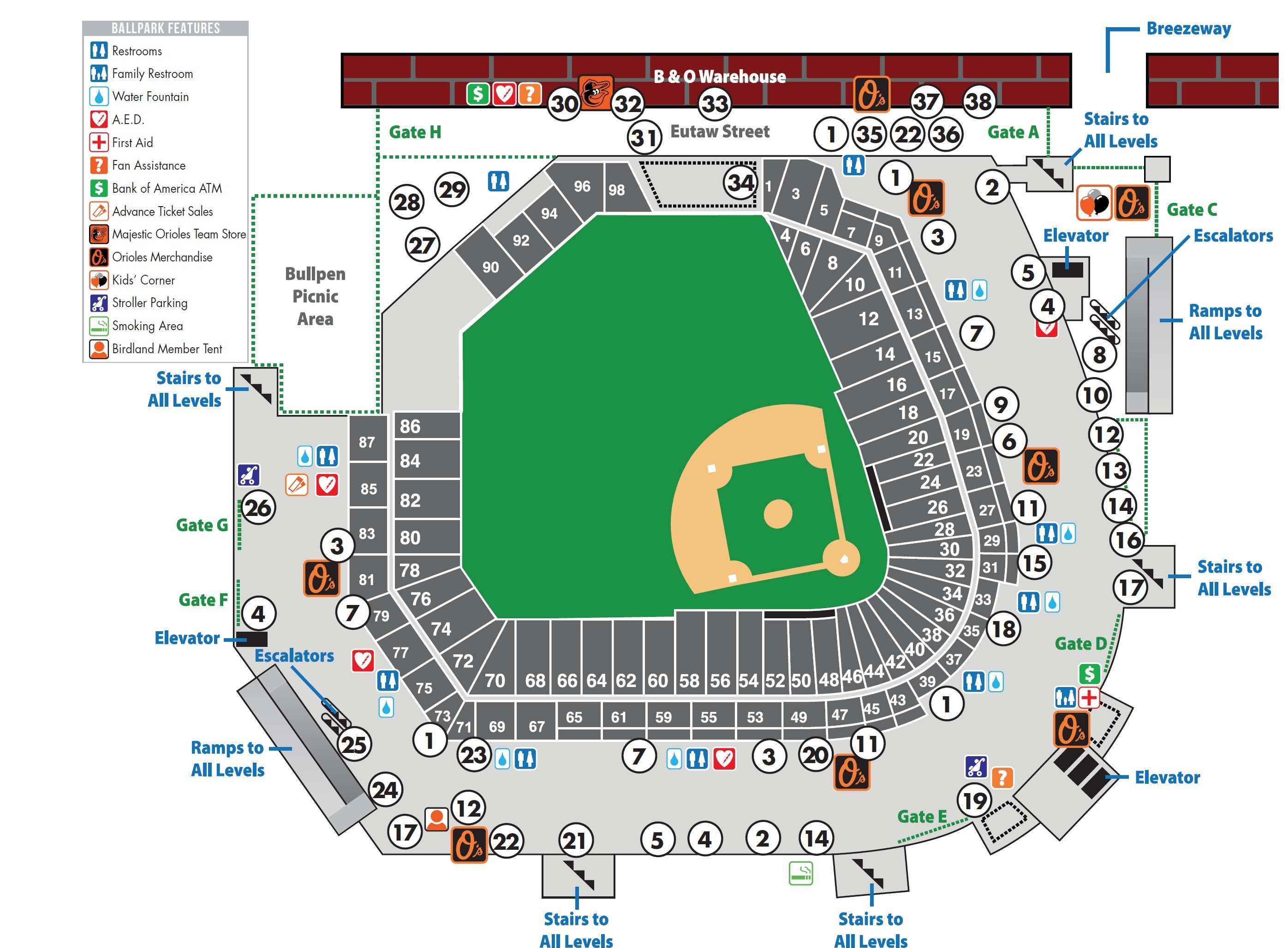 Oriole Park at Camden Yards Seating Map