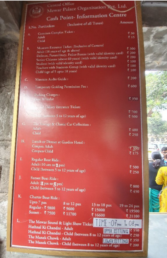 city palace udaipur entry fee and charges