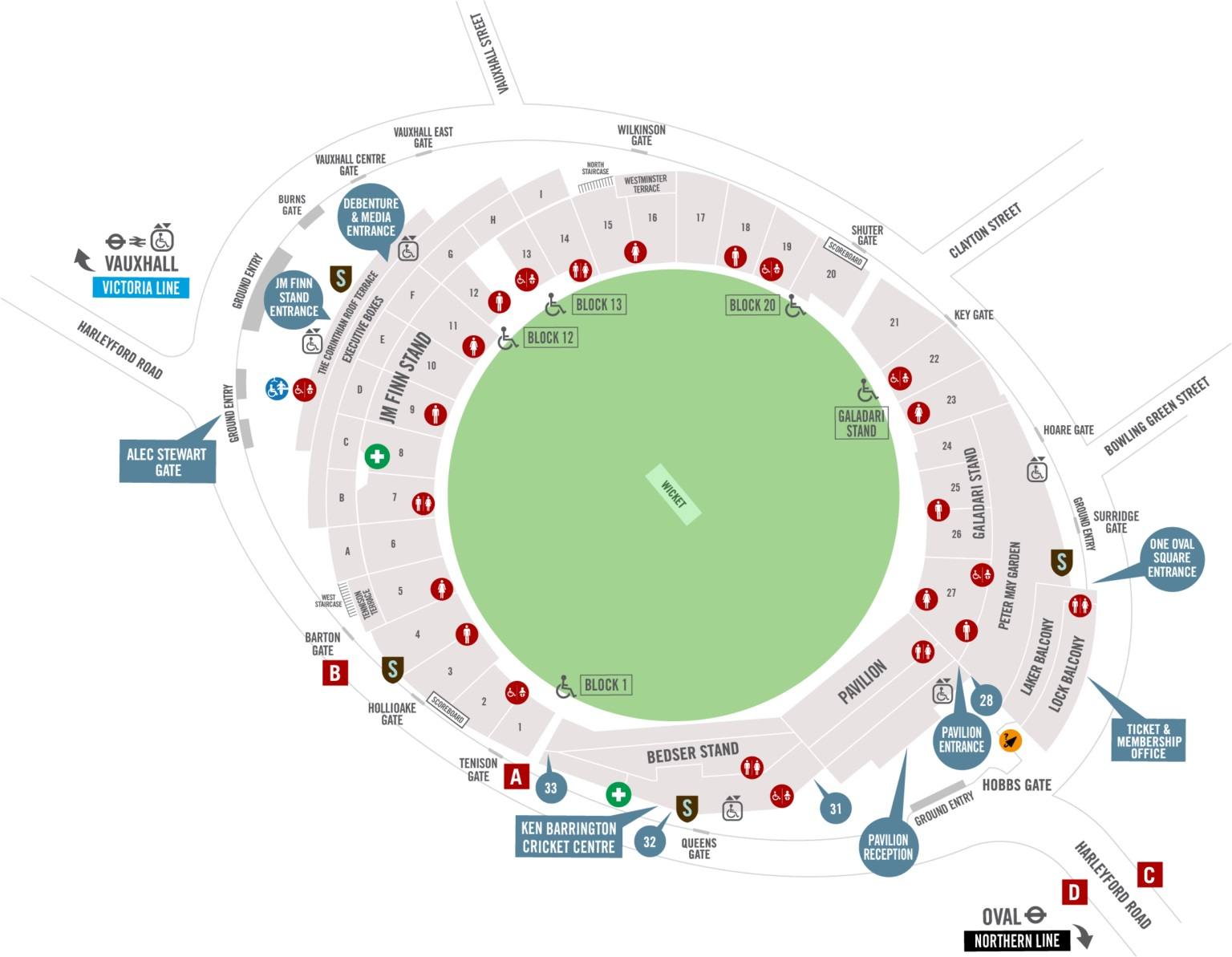The Kia Oval Seating Plan with entry exit gates