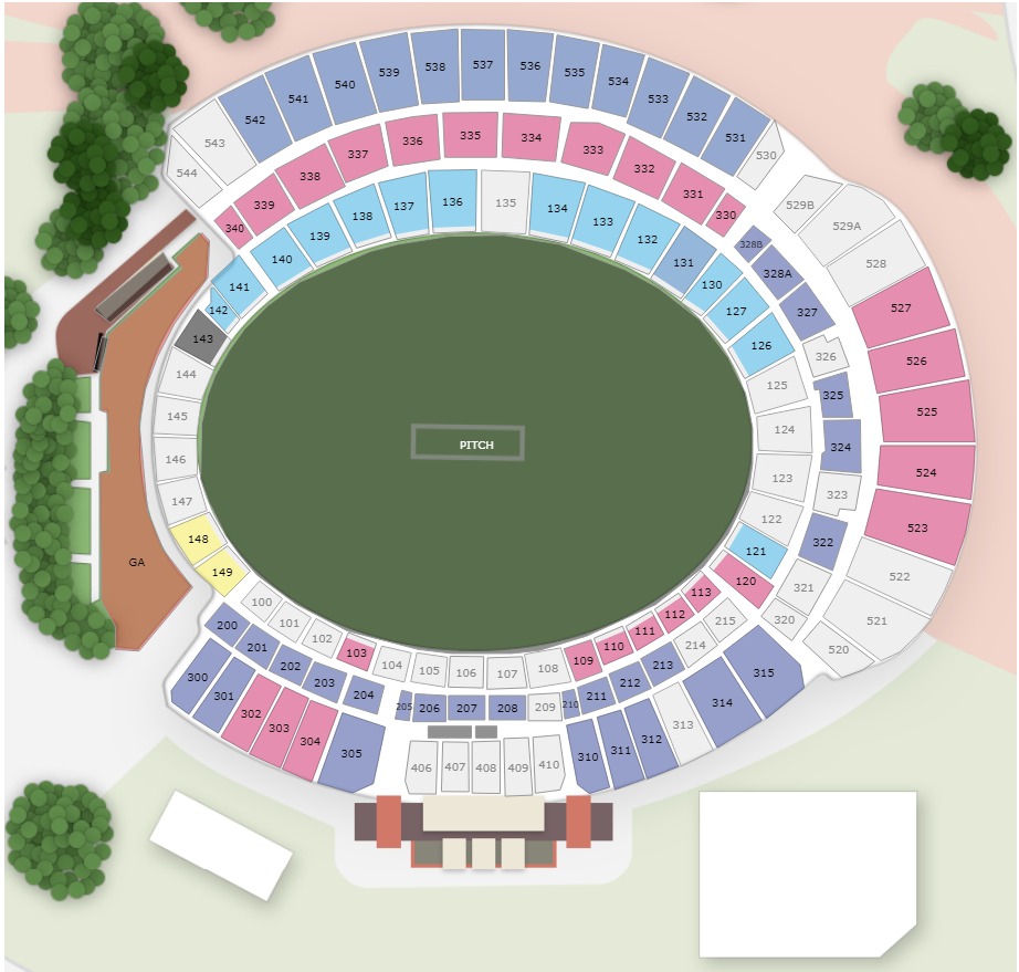 Adelaide Oval Seating Arrangement Map for T20 World Cup