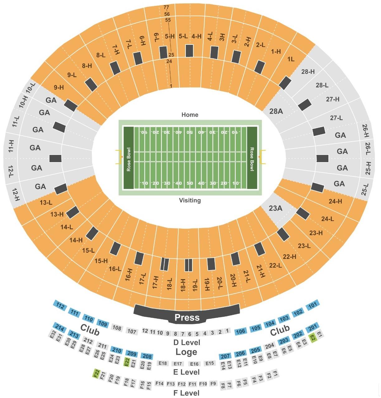 Rose Bowl Stadium Seating Map for Rose Bowl Game 2023