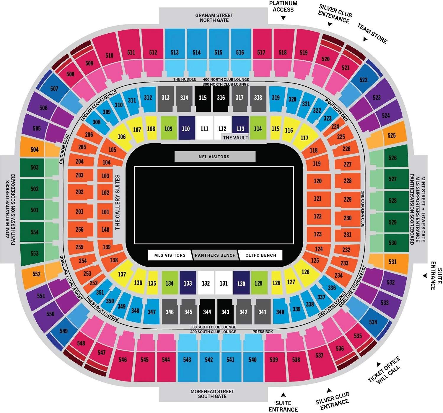 Bank of America Stadium Seating Chart with Rows and Seat Numbers