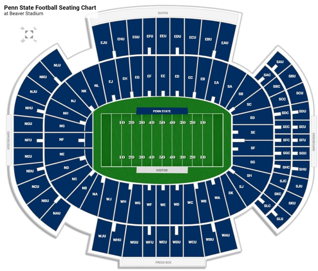 Beaver Stadium Seating Chart with Rows and Seat Numbers, Tickets Price