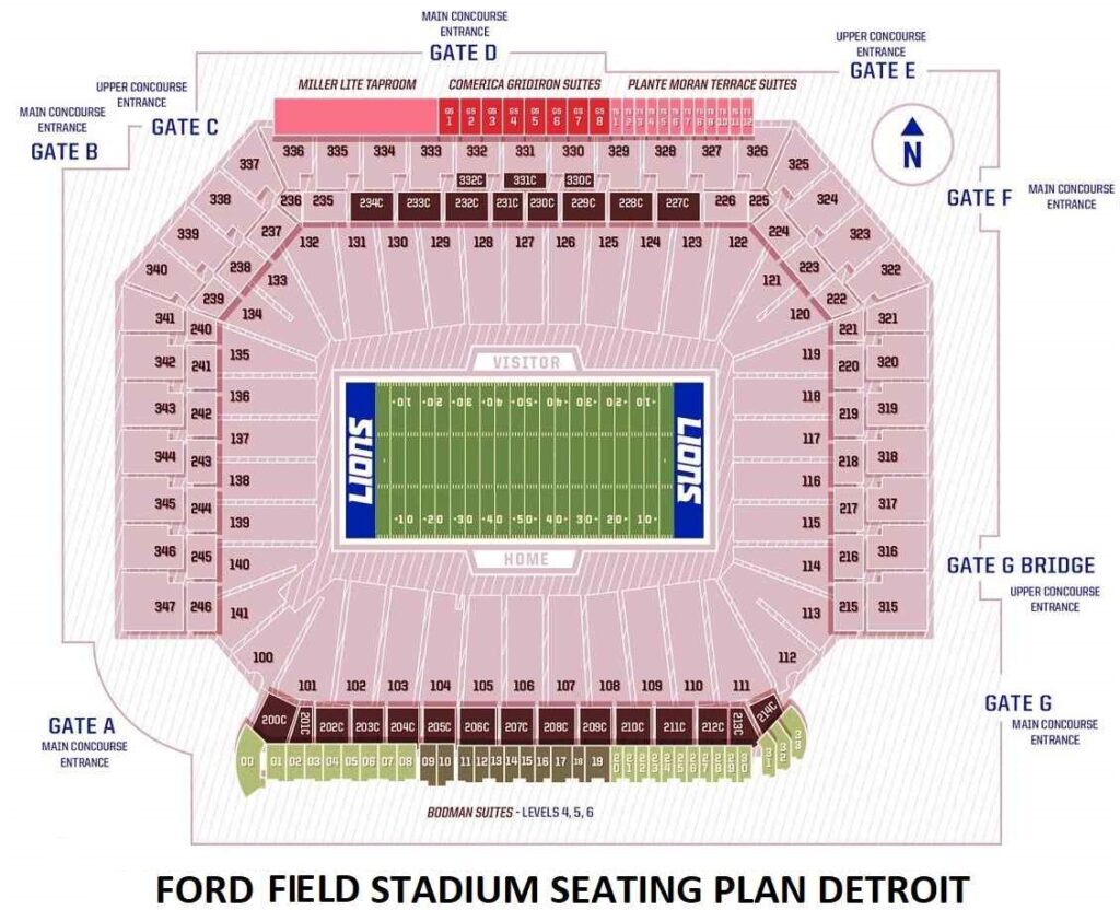 Ford Field Stadium Seating Plan,Ticket Price, Booking,Parking Map