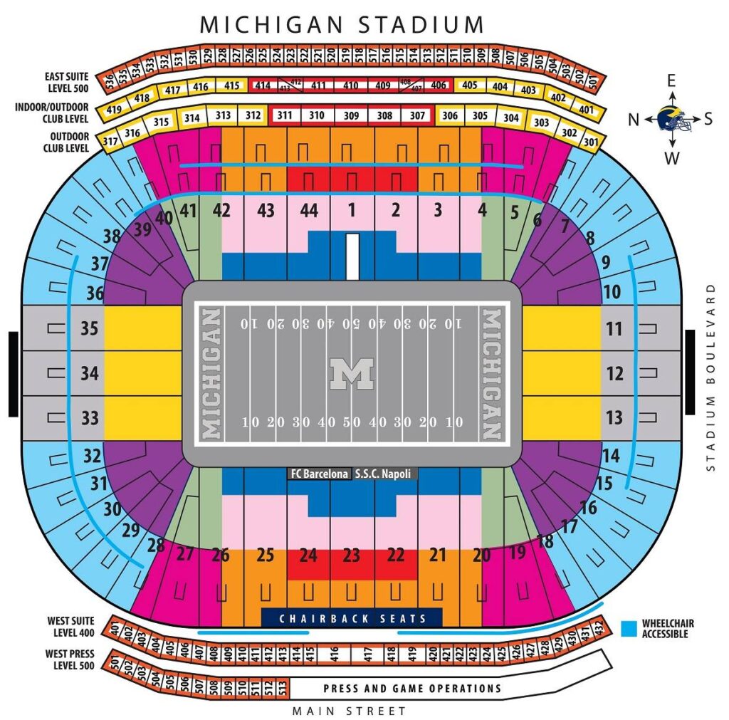 Michigan Stadium Seating Chart with Rows and Seat Numbers, Tickets