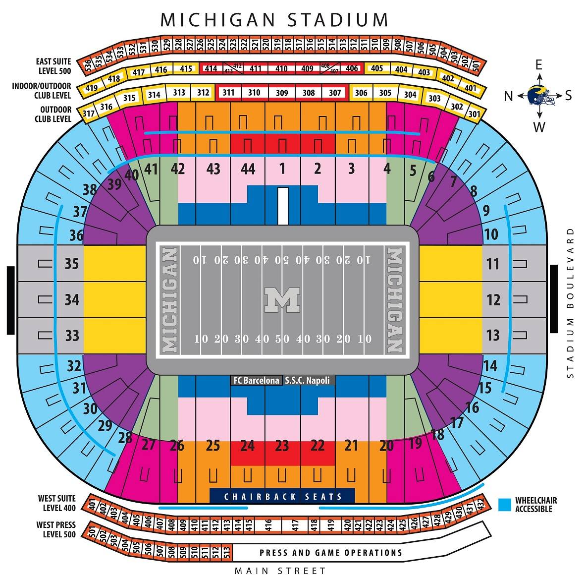 Michigan Stadium Seating Chart with Rows and Seat Numbers