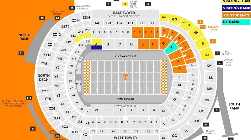 Neyland Stadium Seating Chart with Rows and Seat Numbers
