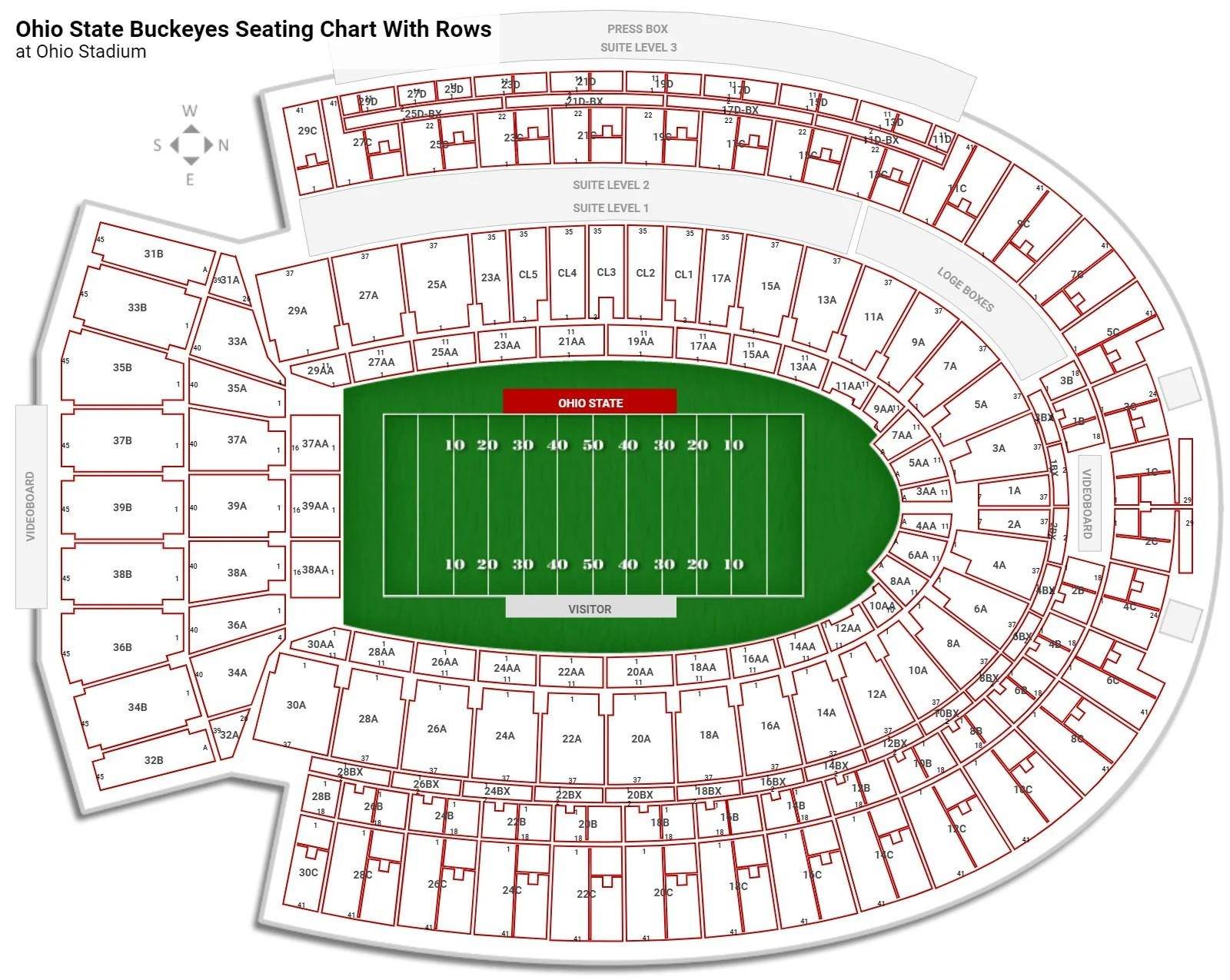 Ohio Stadium Seating Chart with Rows and Seat Numbers